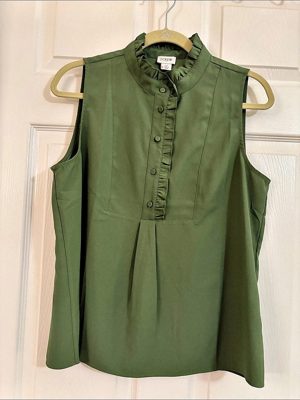 J.Crew Ruffle-trim crepe tank top Green Size 10